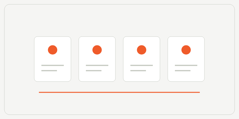 Four service cards become discoverable through a common entry point. The illustration is a directory metaphor, not evidence of live integrations or agent traffic.